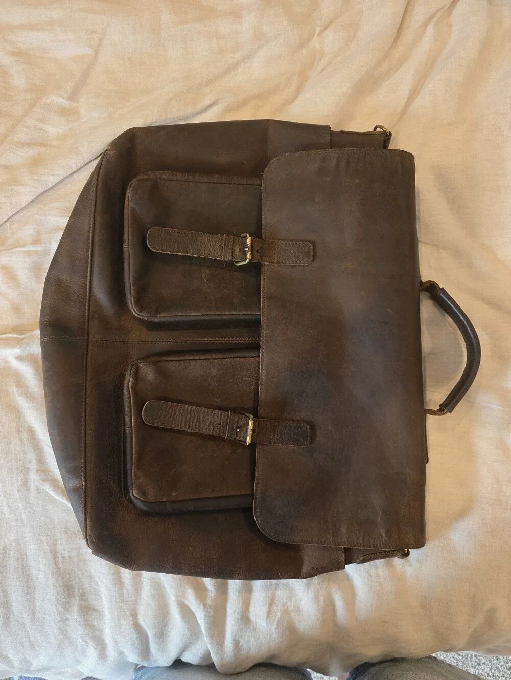 KomalC Distressed Buffalo Leather Briefcase Laptop Messenger Bag Satchel Brown
